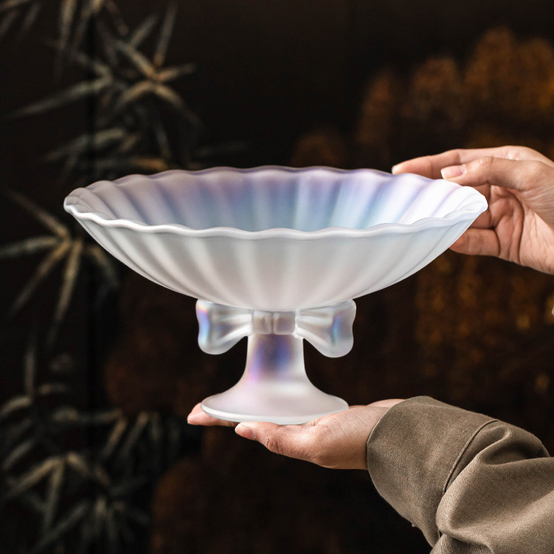 Cổ cao thắt nút thủy tinh pha lê khay trái cây bàn trà phòng khách khay đựng đồ uống gia dụng khay đựng đồ ăn nhẹ giá trị cao khay đựng trái cây cỡ lớn