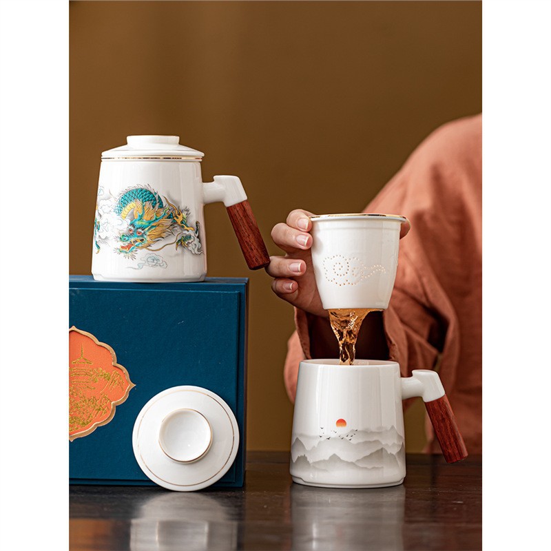 Tách trà sứ ngọc bích mỡ cừu cốc pha trà chuyên dụng cá nhân cốc nước văn phòng cốc lọc cốc cốc lưu niệm