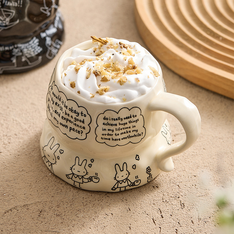 Ly sứ Migu Thỏ Trắng Ếch Đen, cốc uống nước sáng tạo dùng cho nhà và văn phòng, mẫu mới 2025, cốc dành cho nữ