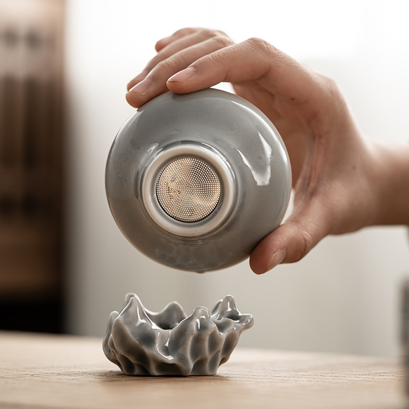 Bộ lọc đá khô men tro đá kiểu Nhật Bộ lọc trà gốm lọc trà phụ kiện bộ trà Kung Fu lưới lọc trà ngăn trà