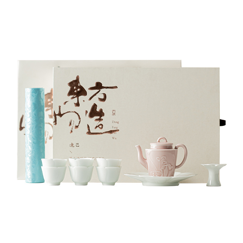 Bộ ấm trà xanh hồng mong ước Bộ ấm trà Kung Fu một ấm sáu chén phong cách Trung Quốc gia dụng Bộ trà gốm sứ đơn giản quà tặng