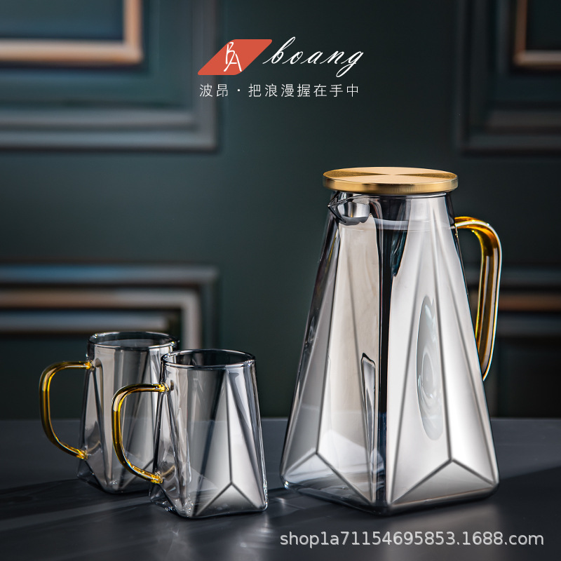 Bộ bình nước lạnh phòng khách gia đình, ấm trà dung tích lớn, cốc thủy tinh, bình nước lạnh, cốc nước, ấm chịu nhiệt cao