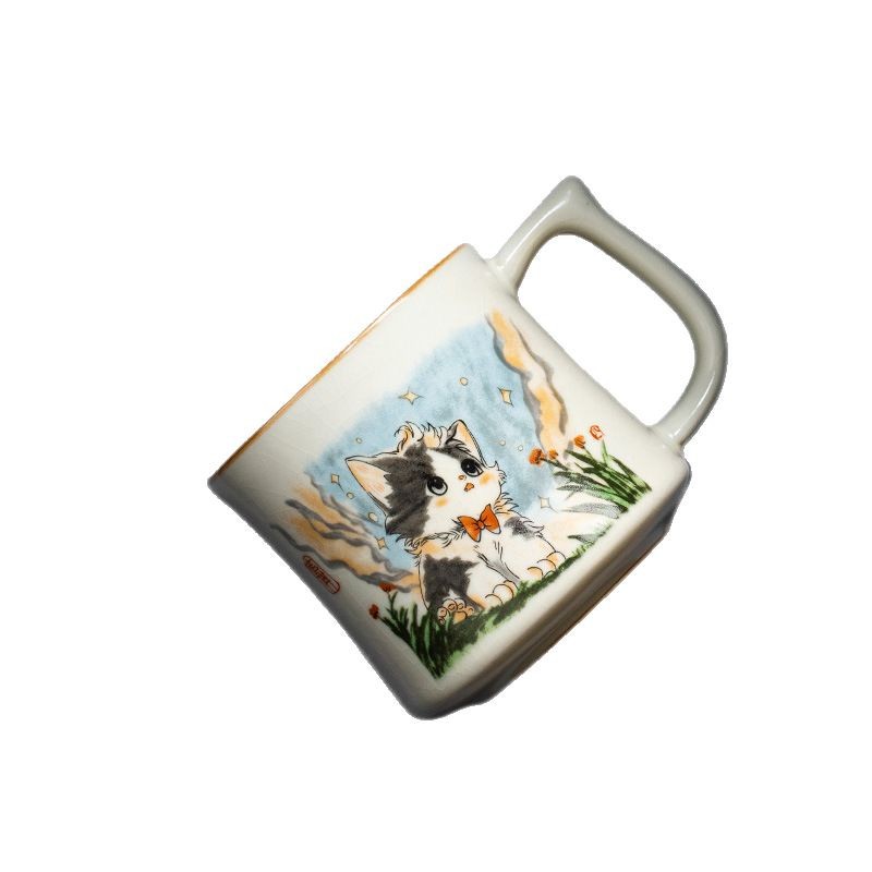 Cốc mug mèo dễ thương Ru Kiln cốc gốm cốc nước văn phòng cốc cao cấp sang trọng nhẹ gia dụng dung tích lớn