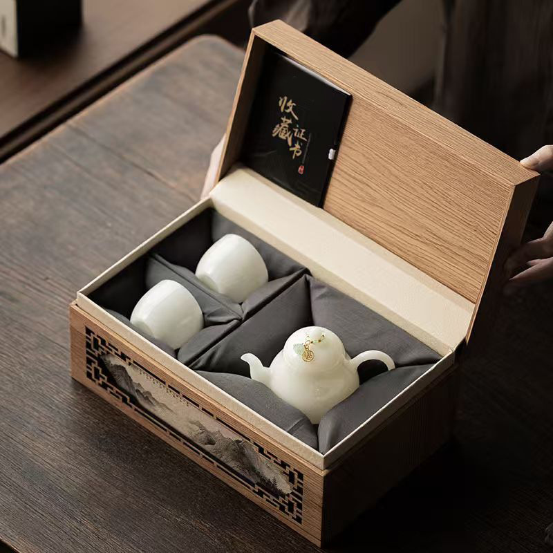 Bộ ấm trà một ấm hai cốc sứ ngọc bích đơn giản ấm trà cốc trà nhóm pha trà gia dụng hộp quà