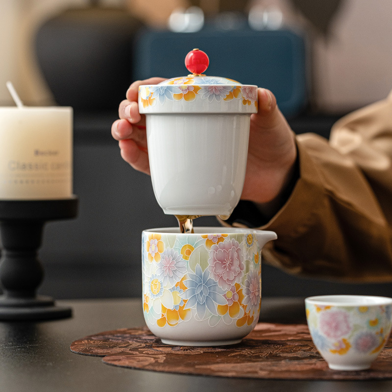 Bộ ấm trà du lịch vạn hoa tráng men cổ cốc trà cốc trà một ấm bốn cốc cốc cốc khách di động ngoài trời