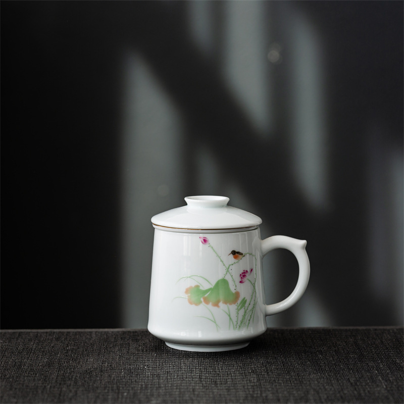 Cốc nước sứ trắng xanh, trà văn phòng, cốc gốm sứ màu Jingdezhen, quà tặng cổ, cốc tách tay, bán buôn