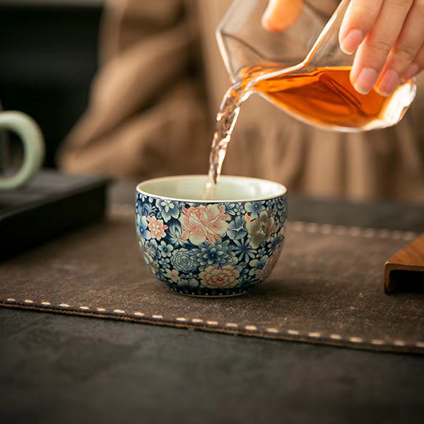 Cốc trà Thiền lò Ru màu xanh và trắng kiểu Trung Quốc cốc chủ nhân cốc trà men phong cách Trung Quốc cốc đơn trà cao cấp