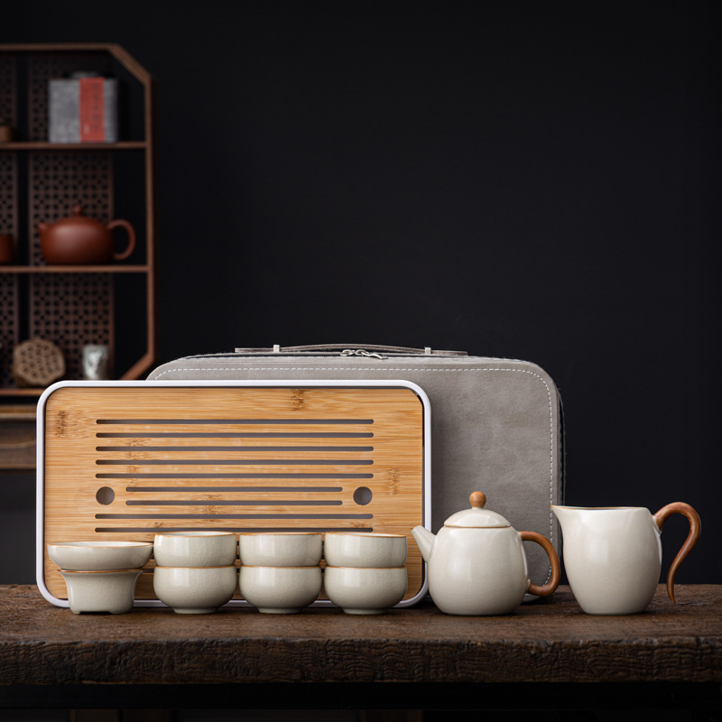 Bộ ấm trà Kung Fu du lịch Ru Kiln có khay trà Công ty gốm sứ gửi khách hàng bán buôn quà tặng hội nghị kinh doanh