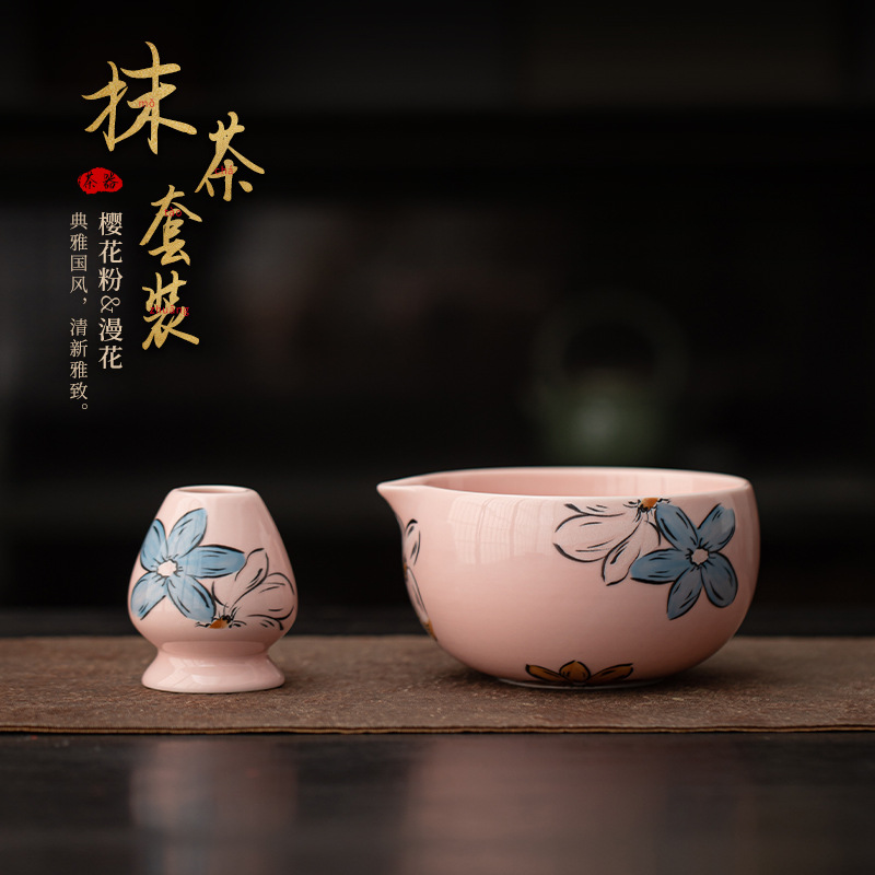 Hoa anh đào Bát Matcha Bát trà Bộ đứng Bàn chải trà gốm sứ Manhua Khay trà Bộ trà Phụ kiện Bộ trà Bộ trà