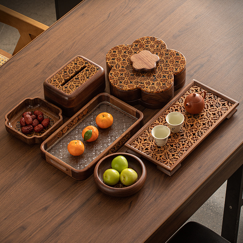 Khay hồ đào Đĩa trái cây sấy khô Nhật Bản Đĩa bánh ngọt tráng miệng nhà hàng Đĩa bày bánh ngọt bàn pha trà khô bằng gỗ nguyên khối Đĩa gỗ