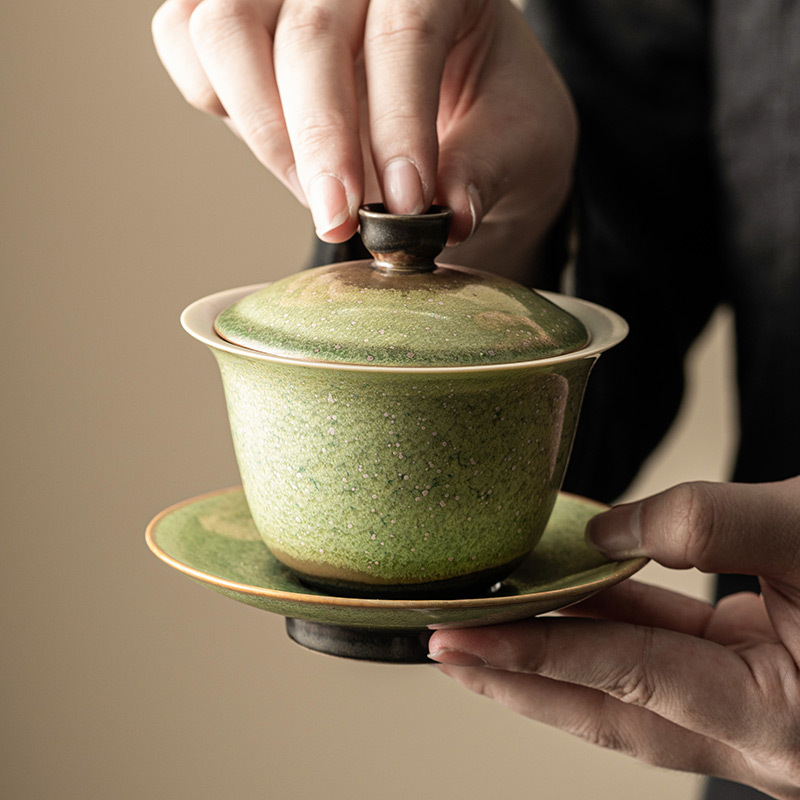 Bát có nắp tam tài cổ điển lò nung, bát pha trà gốm sứ, bộ trà Kung Fu gia dụng cao cấp, bát cầm tay phục trà chống bỏng