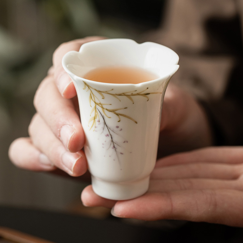 Cốc hương hoa tử đằng vẽ tay, cốc trà gốm sứ gia dụng, cốc chủ, bộ trà phong cách Trung Quốc, cốc trà, cốc trà, cốc đơn