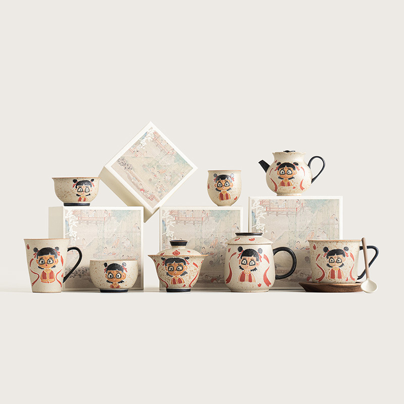 Màu xanh và trắng đá lửa đỏ Nezha Naohai tách cà phê tách trà ấm trà có nắp bát cốc cốc trà sáng tạo cao cấp gói đơn