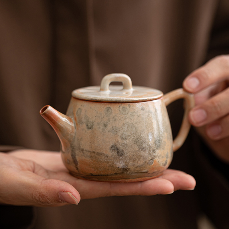 Ấm trà cổ Shino Ware dùng trong gia đình, ấm pha trà nung trong lò, ấm cầm tay chống bỏng, bộ ấm trà gốm cổ điển hộp quà tặng ấm đơn.