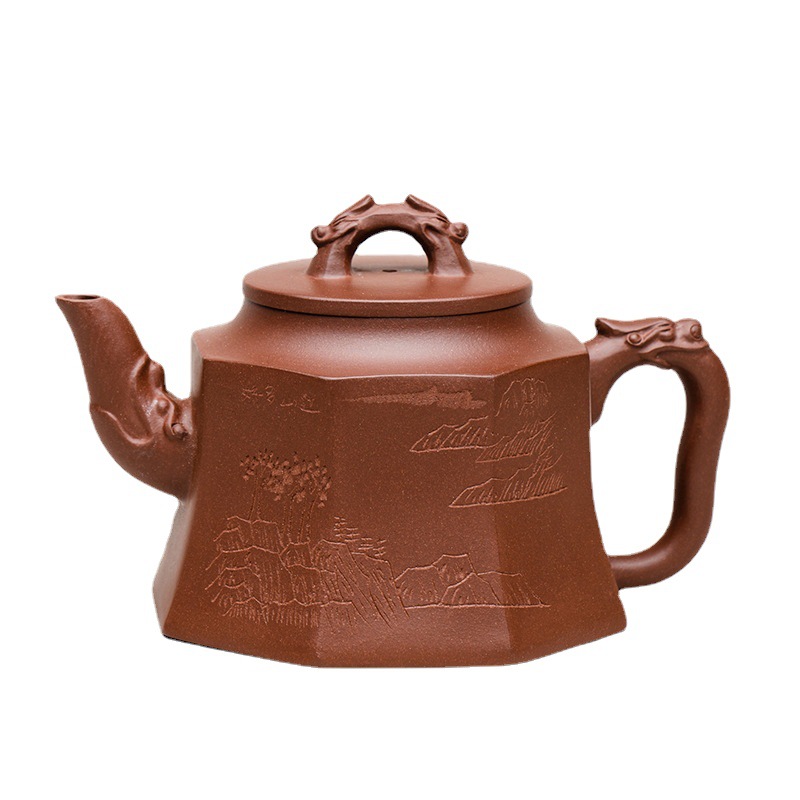 Ấm trà đất sét tím nổi tiếng Yixing Ấm trà đất sét Tím tám hướng Pixiu cỡ lớn