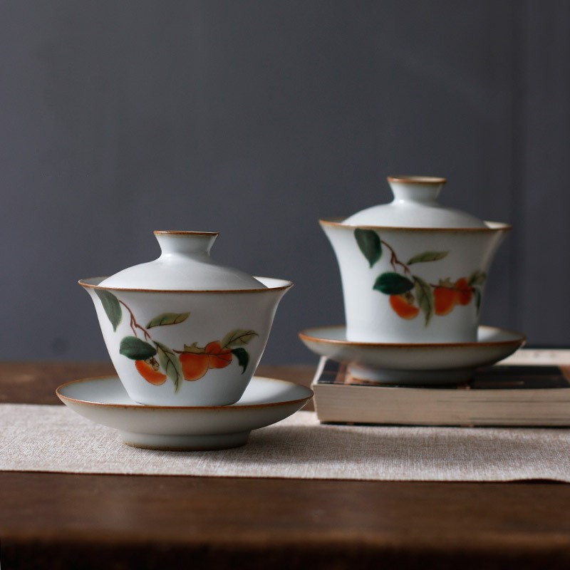 Bán buôn cổ trăng trắng Ru lò ba cái bát có nắp nhỏ lọc quả hồng cổ điển Kung Fu mở lát có thể nuôi Bát trà