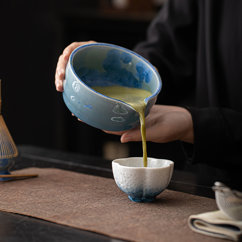 Bát trà matcha kiểu Nhật có miệng, bình trà gốm men pha lê biến đổi lò hoa đá, bàn chải đứng, phụ kiện bộ trà Kung Fu