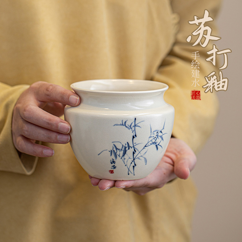 Soda men vẽ tay tre xây nước gốm sứ thùng trà cặn trà bát nước trà phụ kiện bộ trà gia dụng kiểu Trung Quốc rửa trà dung tích lớn
