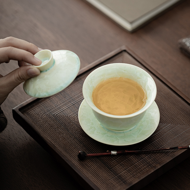 Lò nung kết tinh bát có nắp ba tài dụng cụ trà Kung Fu cốc trà lớn có nắp dụng cụ pha trà đơn bát trà hộp quà