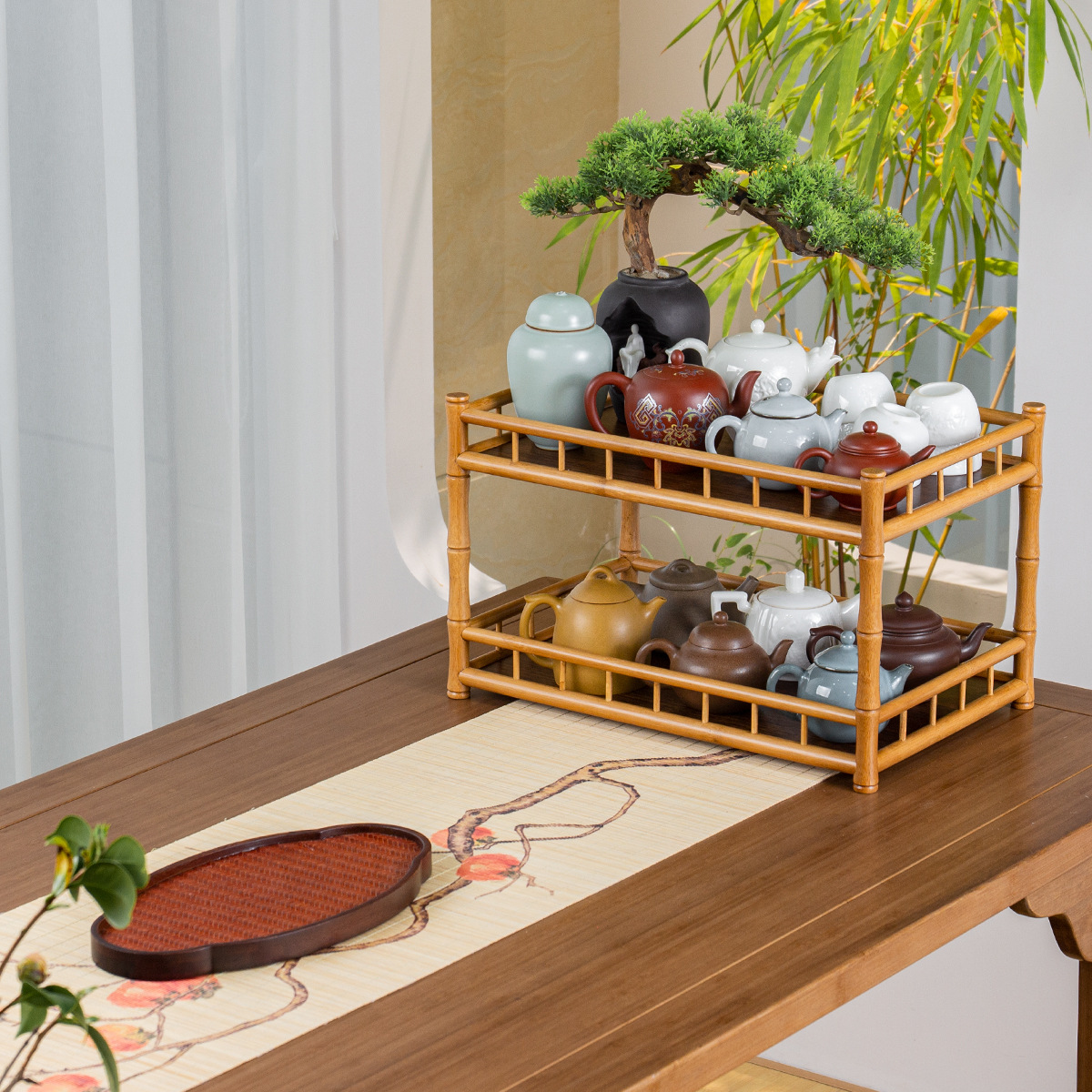 Giá để cốc cổ Nanzhubo Giá Để ấm trà Bộ trà Giá để đồ trưng bày Giá để đồ phụ kiện trà đạo cao cấp kiểu Trung Quốc cổ điển