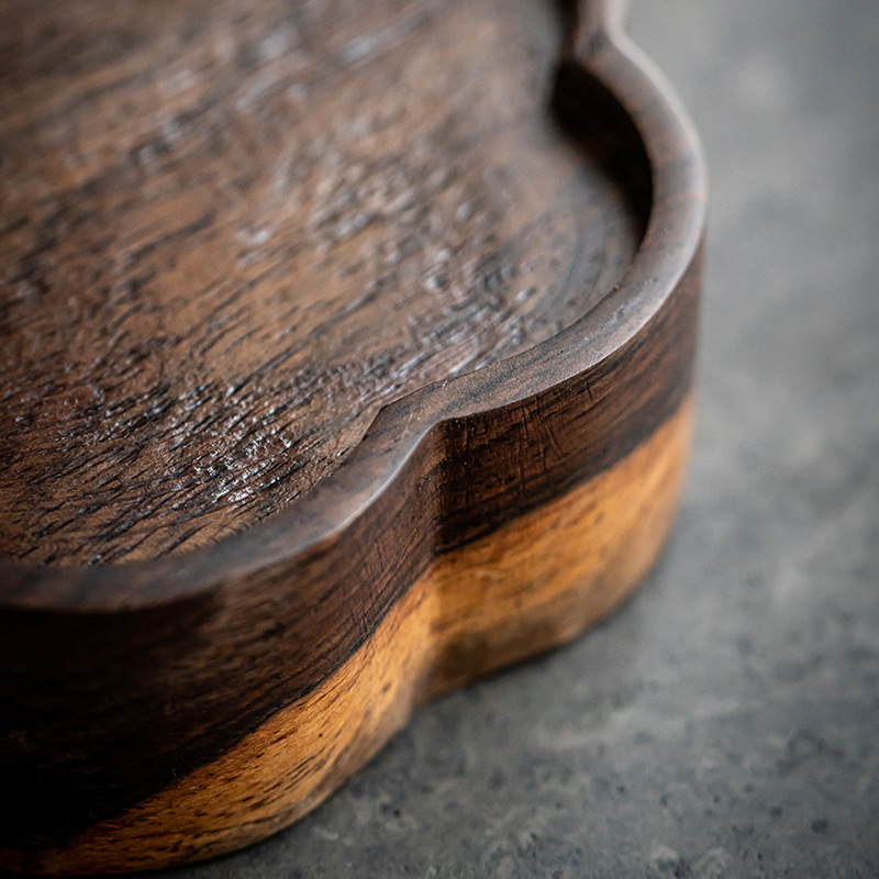Ấm gỗ mun, bàn trà nhỏ bằng gỗ nguyên khối, bàn trà pha khô, khay trà, đệm cách nhiệt bằng gỗ, đệm bếp