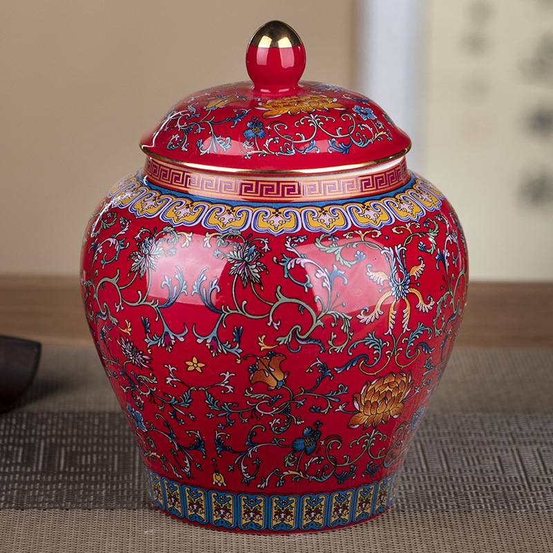Bình đựng trà gốm sứ, bình đựng đồ sứ tráng men, bình đựng đồ dùng gia đình cao cấp kiểu cung đình, bình kín