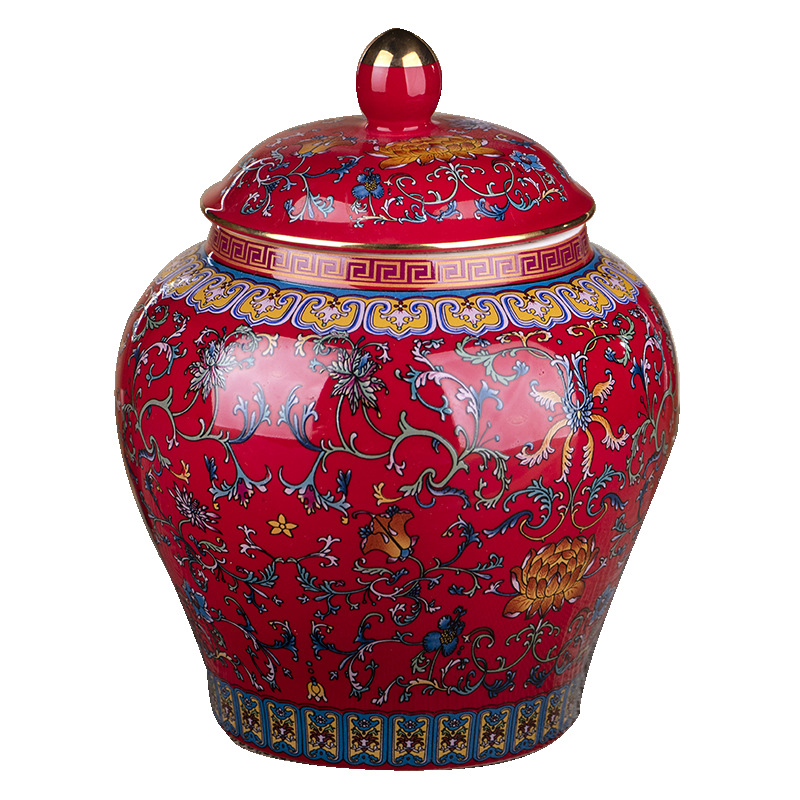 Bình đựng trà gốm sứ, bình đựng đồ sứ tráng men, bình đựng đồ dùng gia đình cao cấp kiểu cung đình, bình kín