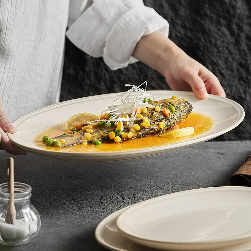 Đĩa cá gốm biến đổi Lò Vàng, đĩa Cá hấp gia dụng, đĩa ăn thương mại cao cấp, Đĩa ăn hình bầu dục, đĩa lớn