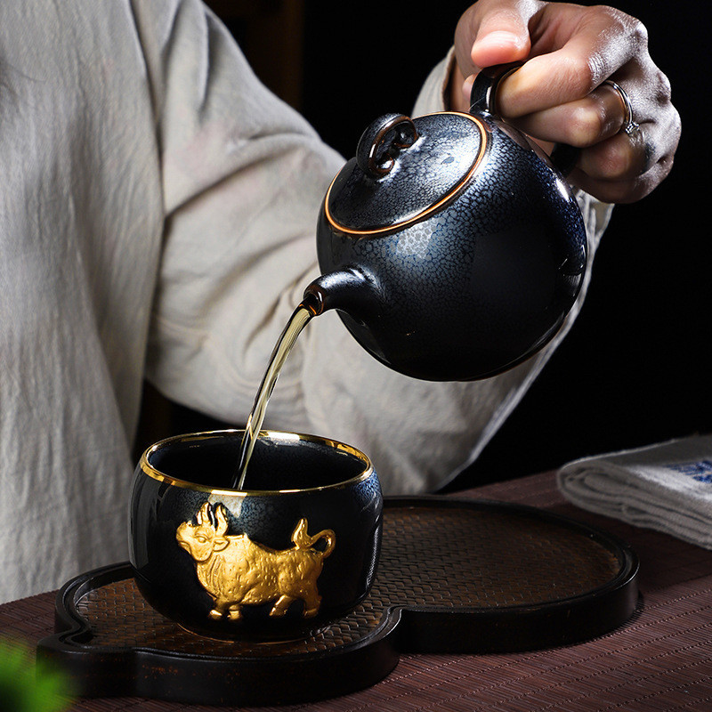 Chen Weichun Lò biến Thiên mục Jianzhan Chén trà Bộ trà gốm sứ Cốc chủ nhân Cốc đơn chén lớn Chén trà vàng mạ vàng