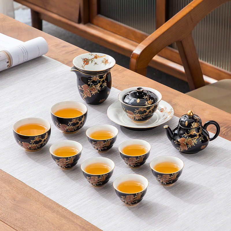Bộ ấm chén trà cao cấp 2025 mới, sang trọng, gốm sứ cao cấp, kiểu Kung Fu, gồm chén, ấm, hộp quà tặng