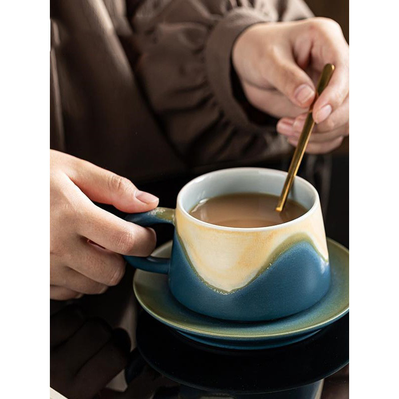 Cốc cà phê tinh tế cao cấp lò nung, bộ đồ ăn trà chiều độc quyền retro, sang trọng nhẹ nhàng, giá trị cao, quà tặng lưu niệm