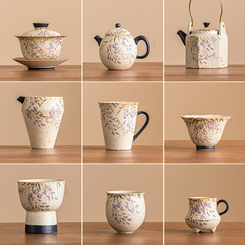 Màu xanh và trắng đá lửa bát có nắp đỏ ấm trà biển trà cốc cốc cốc trà cốc cao cấp vẽ tay hoa tử đằng vẽ tay sản phẩm