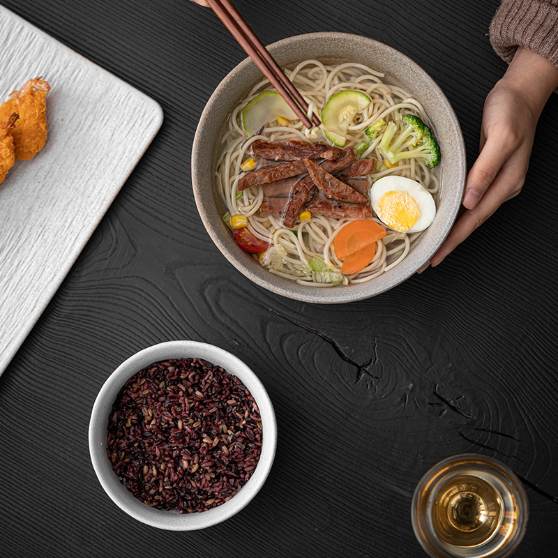 Bát ăn hoa văn đá mờ bát gốm sứ màu đen Bát nhỏ đơn giản bát cơm kiểu Nhật bát canh gia dụng bát mì Bộ đồ ăn