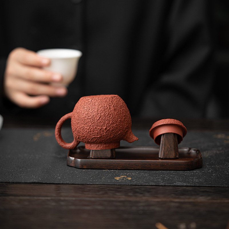 Giá để ấm gỗ mun, nắp gỗ nguyên khối, nắp ấm từ, giá ấm trà, phụ kiện ấm trà tử sa, đồ trang trí phụ kiện trà đạo