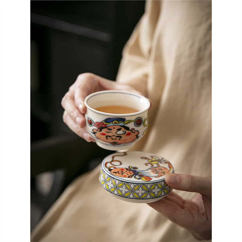 Nắp đậy đặc bằng gốm sứ phong cách quốc gia, nắp đậy gia dụng, khay đựng trà, bộ trà Kung Fu bằng gốm cao cấp, nắp múa sư tử