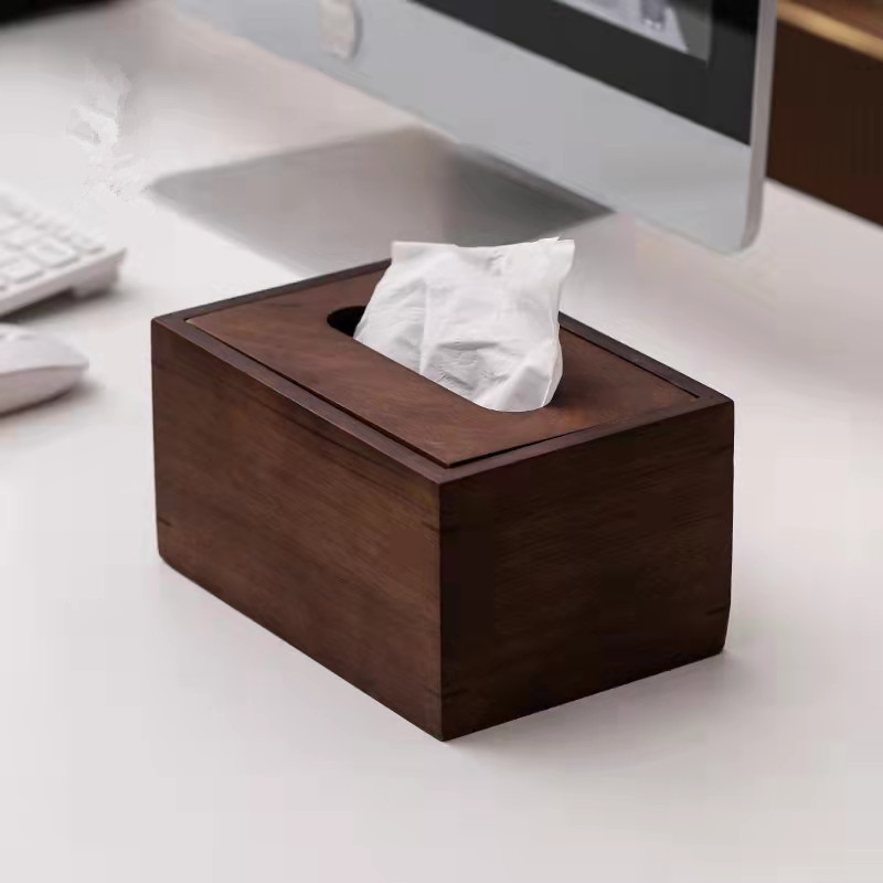 Hộp đựng khăn giấy gỗ óc chó đen hộp rút giấy gia dụng kiểu Trung Quốc Hộp đựng đồ gỗ nguyên khối đa năng phòng khách hộp đựng bàn trà