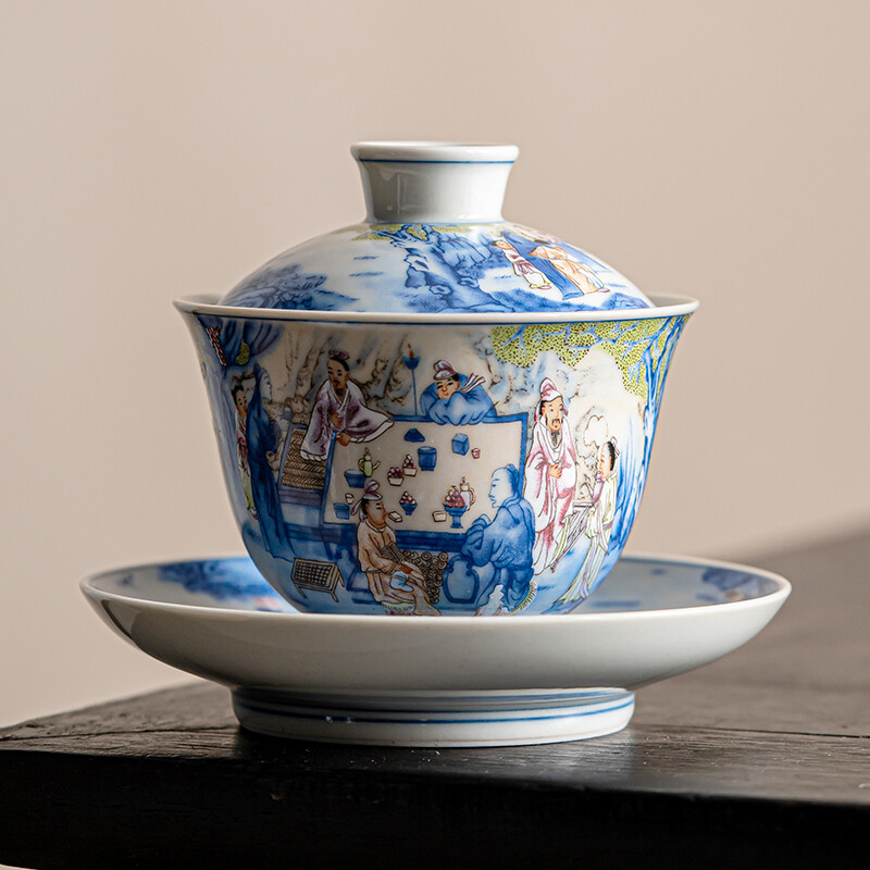 Bát có nắp Sancai Bộ trà Kung Fu gia dụng bằng gốm sứ giả cổ hình ảnh tiệc đêm tách trà Bộ trà Kung Fu bán buôn quà tặng