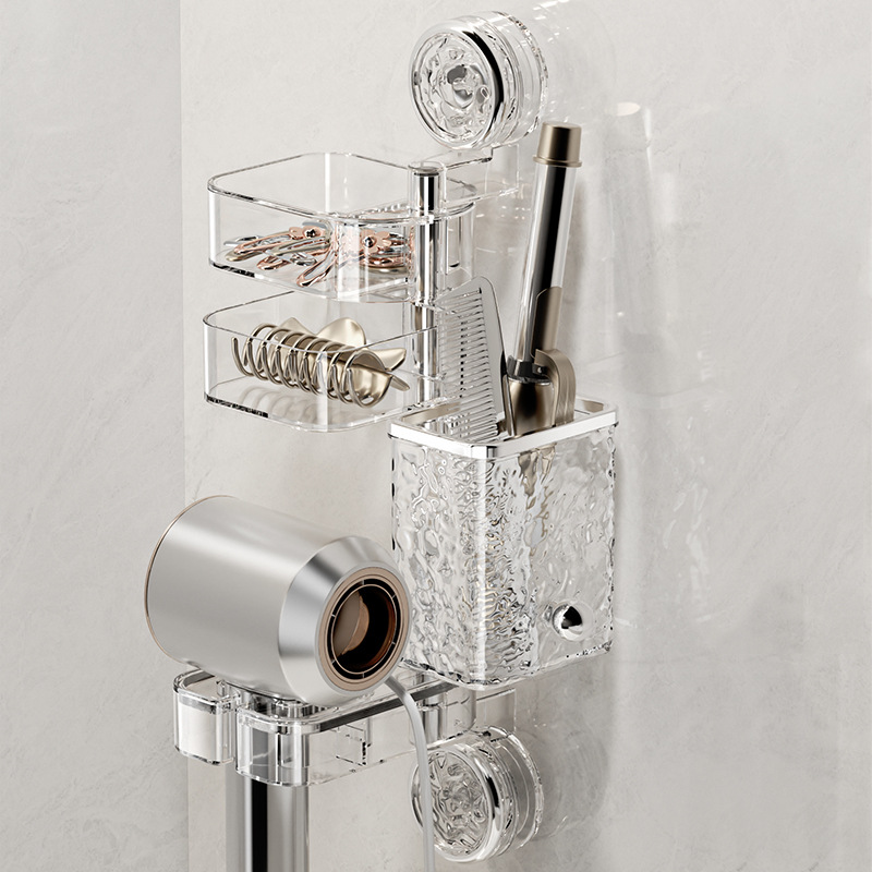 Giá để máy sấy tóc cốc hút, giá treo máy sấy tóc xoay đa chức năng không đục lỗ, giá treo máy sấy tóc treo tường phòng tắm