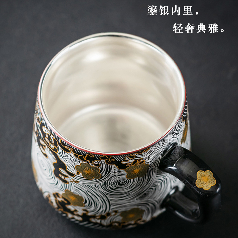 Cốc tách nước trà gốm sứ bạc nguyên chất 999 handmade cốc văn phòng sai màu vàng bạc cốc nước có nắp cốc pha trà bạc làm quà tặng