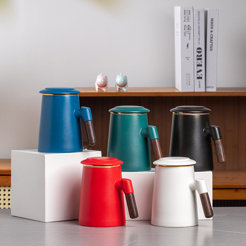 Cốc pha trà lọc gốm cốc nam cốc tách nước trà cốc quà tặng cá nhân có nắp đậy văn phòng dung tích lớn