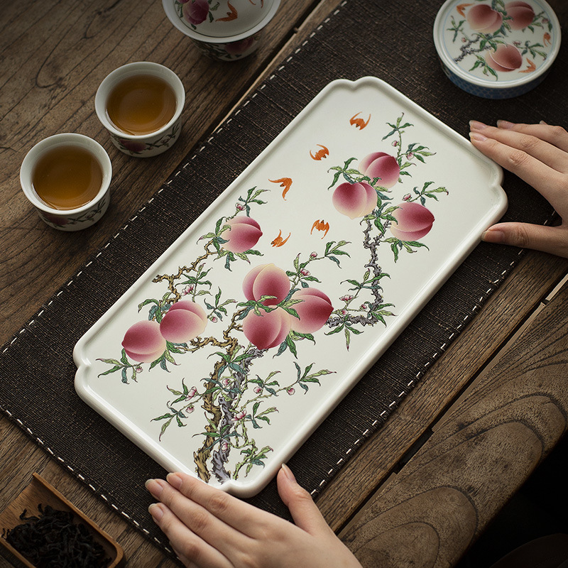 Jingdezhen Shoutao móng ngựa nắp bát cốc trà nhóm họp văn phòng bát pha trà gốm sứ đĩa bong bóng khô bộ trà cao cấp