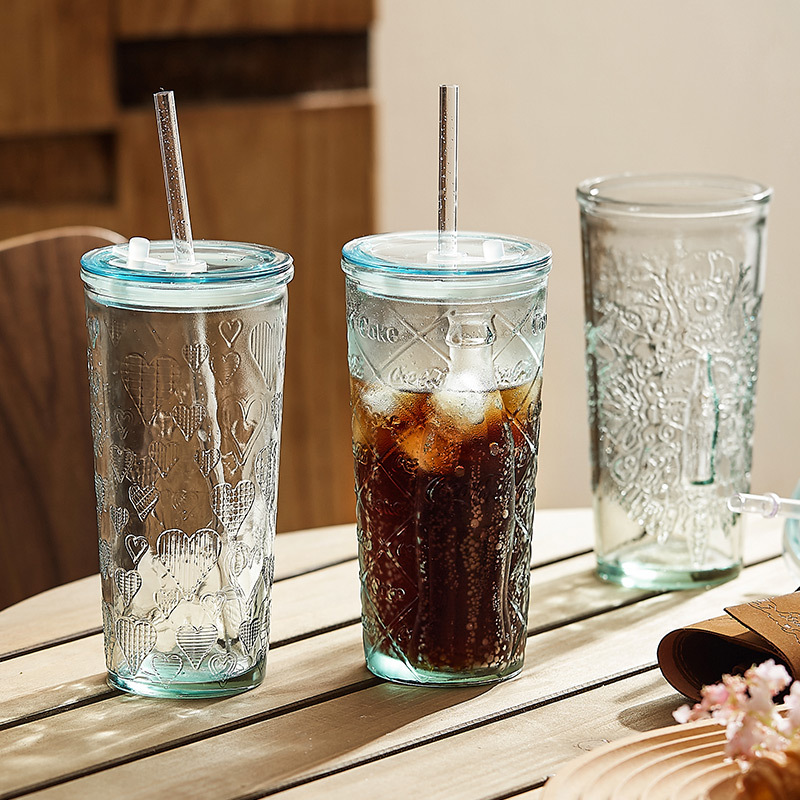 Cốc thủy tinh VSM Tây Ban Nha có ống hút cốc nước uống nước trái cây dung tích lớn gia dụng cốc Cola phong cách Instagram mùa hè