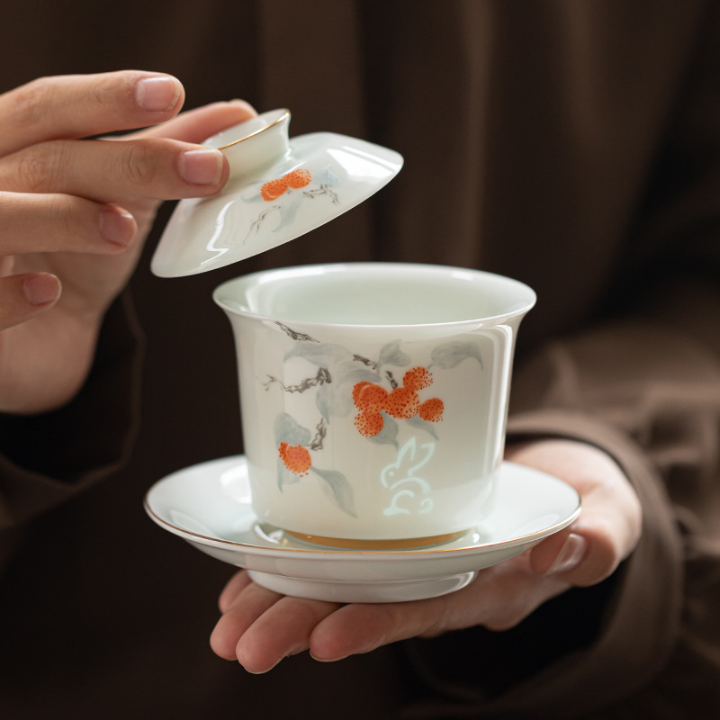 Bộ ấm trà bát có nắp tinh xảo Bộ trà gốm sứ Trung Quốc chén trà dụng cụ pha trà Kung Fu gia dụng quà tặng doanh nhân