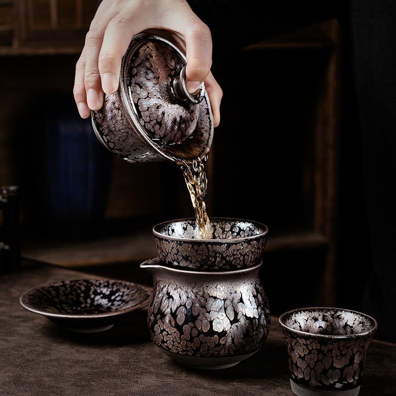 Bộ ấm trà Yu Chaoqun Jianzhan nguyên bộ, thủ công, đồ dùng gia đình của bậc thầy, 12 món, bộ Kung Fu, hộp quà tặng, kèm giọt bạc.