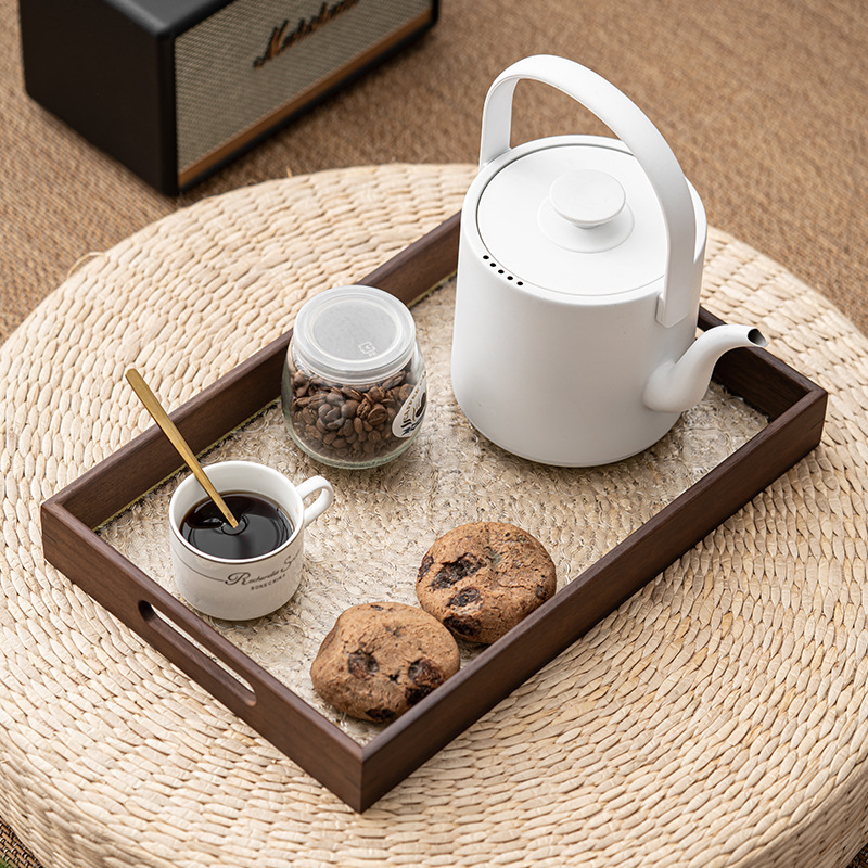 Khay đựng thủy tinh hoa Thu hải đường cổ điển khay đựng trà nhỏ bằng gỗ óc chó hình chữ nhật gia dụng khay đựng cốc đựng hoa quả