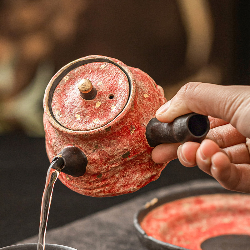 Ấm trà gốm sơn mỏ đá cao cấp có tay cầm bên có lọc ấm đơn bộ pha trà gia dụng dụng cụ pha trà gốm đơn