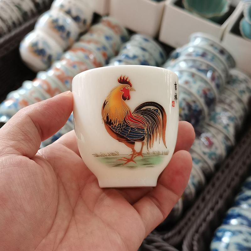 Cốc cốc gà gốm sứ Jingdezhen cốc chủ sở hữu ngọc bích cao cấp cốc trà bộ đồ trà cốc trà sứ trắng gia dụng cốc trà cảm giác cao cấp