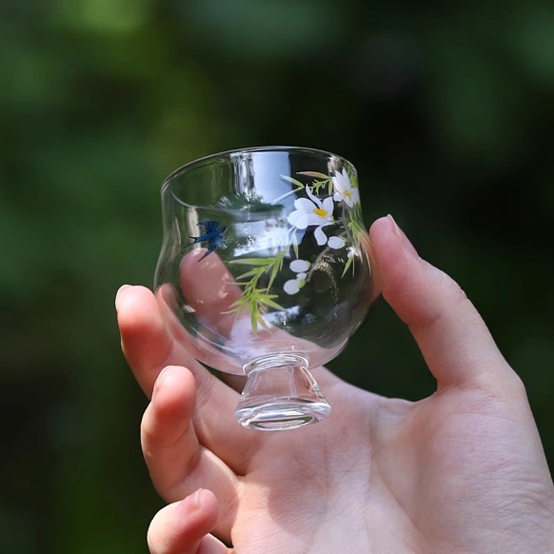 Cốc nước thủy tinh Cốc pha trà chân cao cá nhân Thiết bị pha trà cao cấp Cốc trà xanh chịu nhiệt cao cấp Cốc trà chuyên dụng