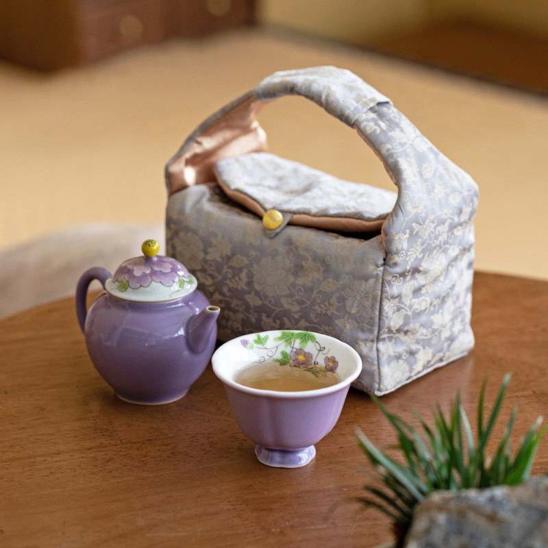 Ấm trà hoa mẫu đơn màu tím vẽ tay tinh khiết một ấm một cốc trà gia dụng kết hợp bộ trà kungfu du lịch bộ túi lưu trữ