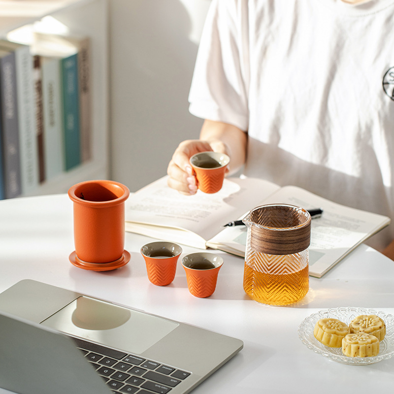 Bộ ấm trà du lịch kiểu Nhật, tách trà di động ngoài trời, trà pha trà, một ấm Ba cốc, đựng cốc khách nhanh xách tay
